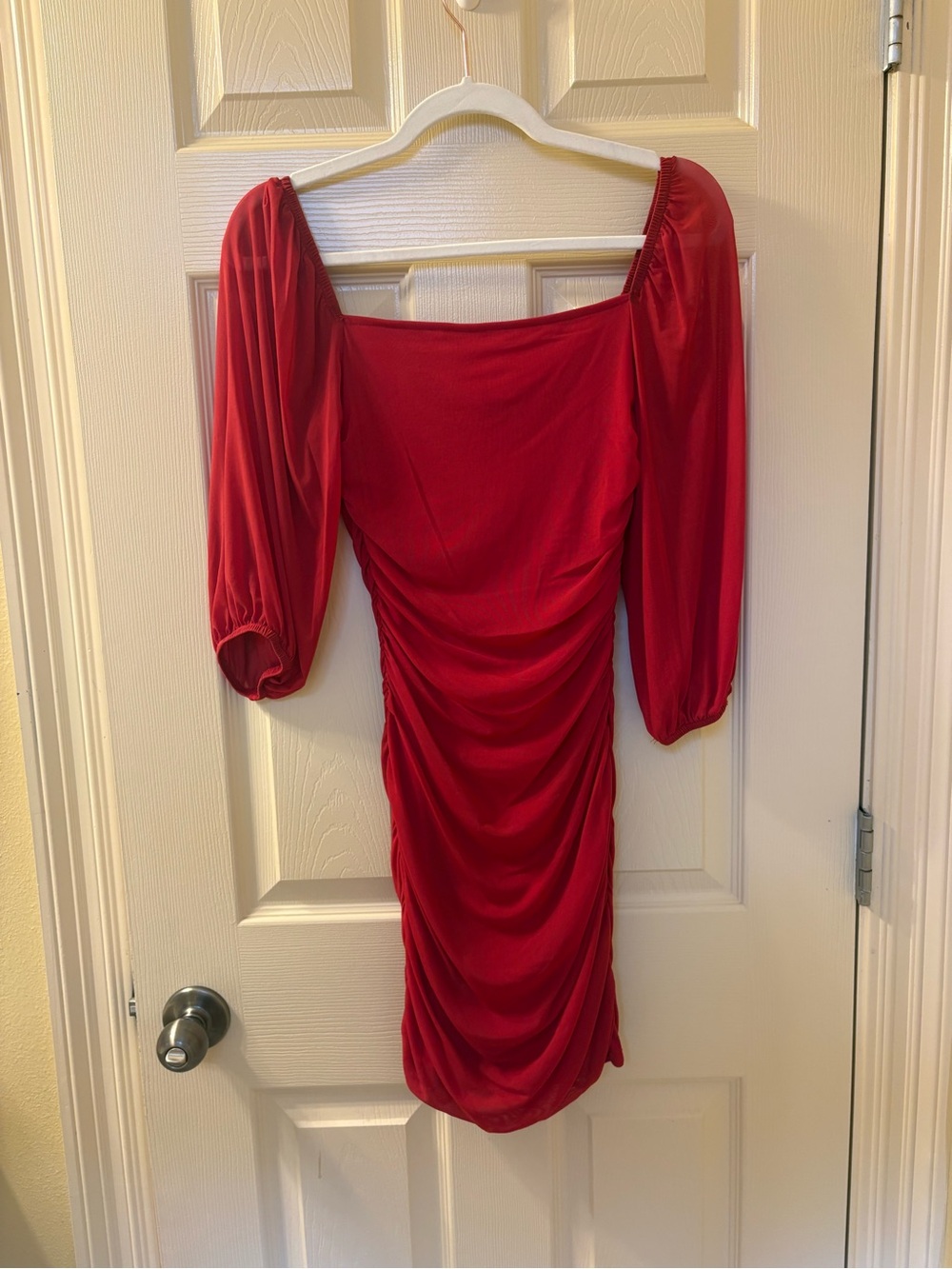 Xtraordinary Red Ruched Puff-Sleeve Women's Dress Size XS